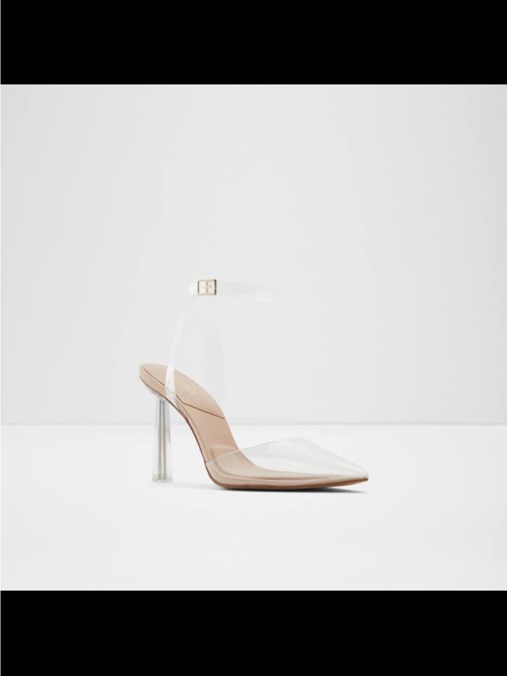 Aldo Clear Pointed Toe Ankle-Strap Heels with Nude Insole